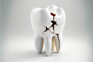 3D illustration of a cracked tooth showing internal damage and fracture lines